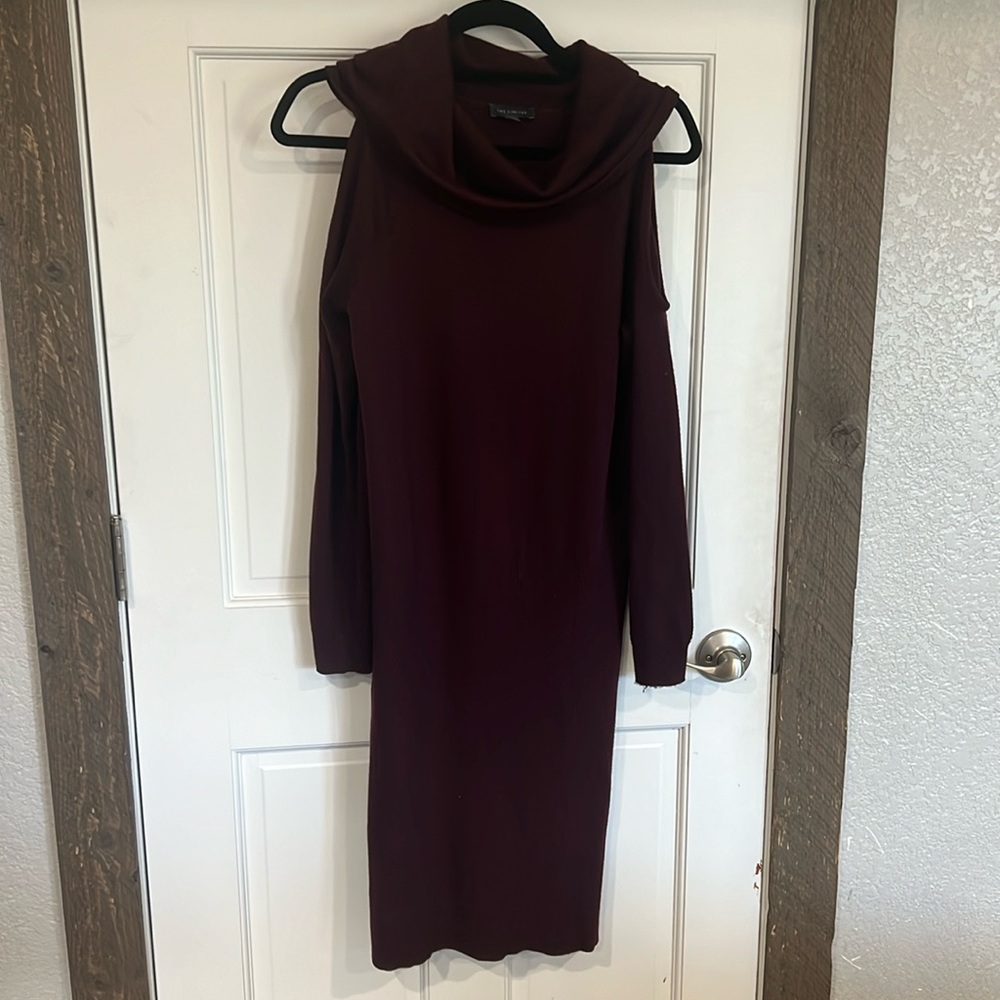 The Limited size S cold shoulder burgundy, wine fitted sweater dress